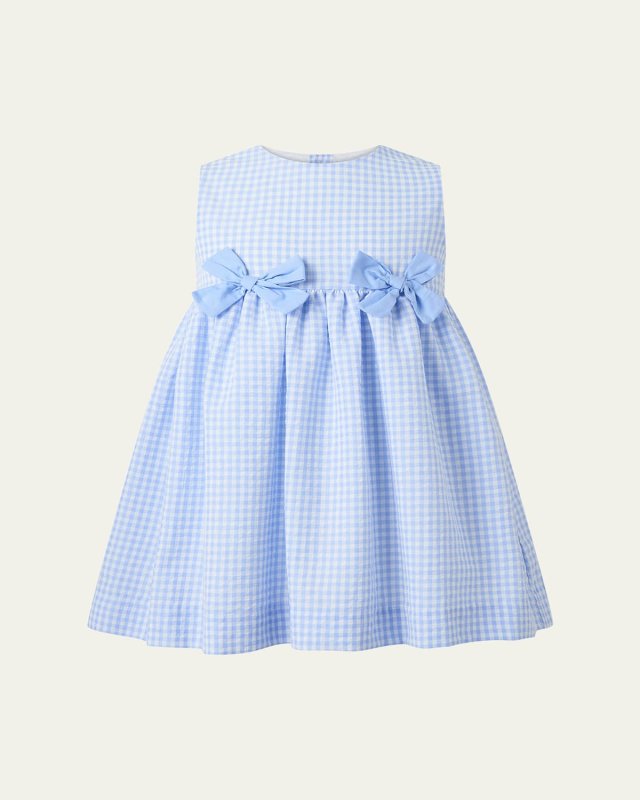 Girl's Sleeveless Check Bow Dress, Size 2-10